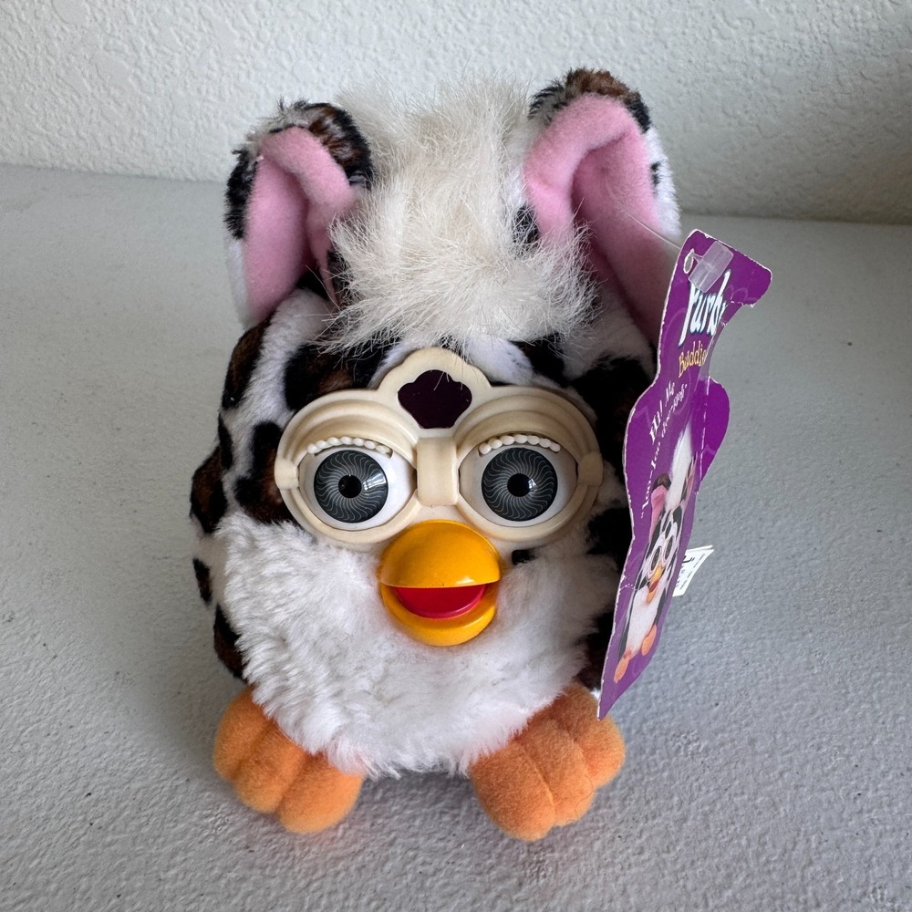 Vintage 1998 Snow Leopard Furby Buddies Gray Eyes Tiger Electronics New